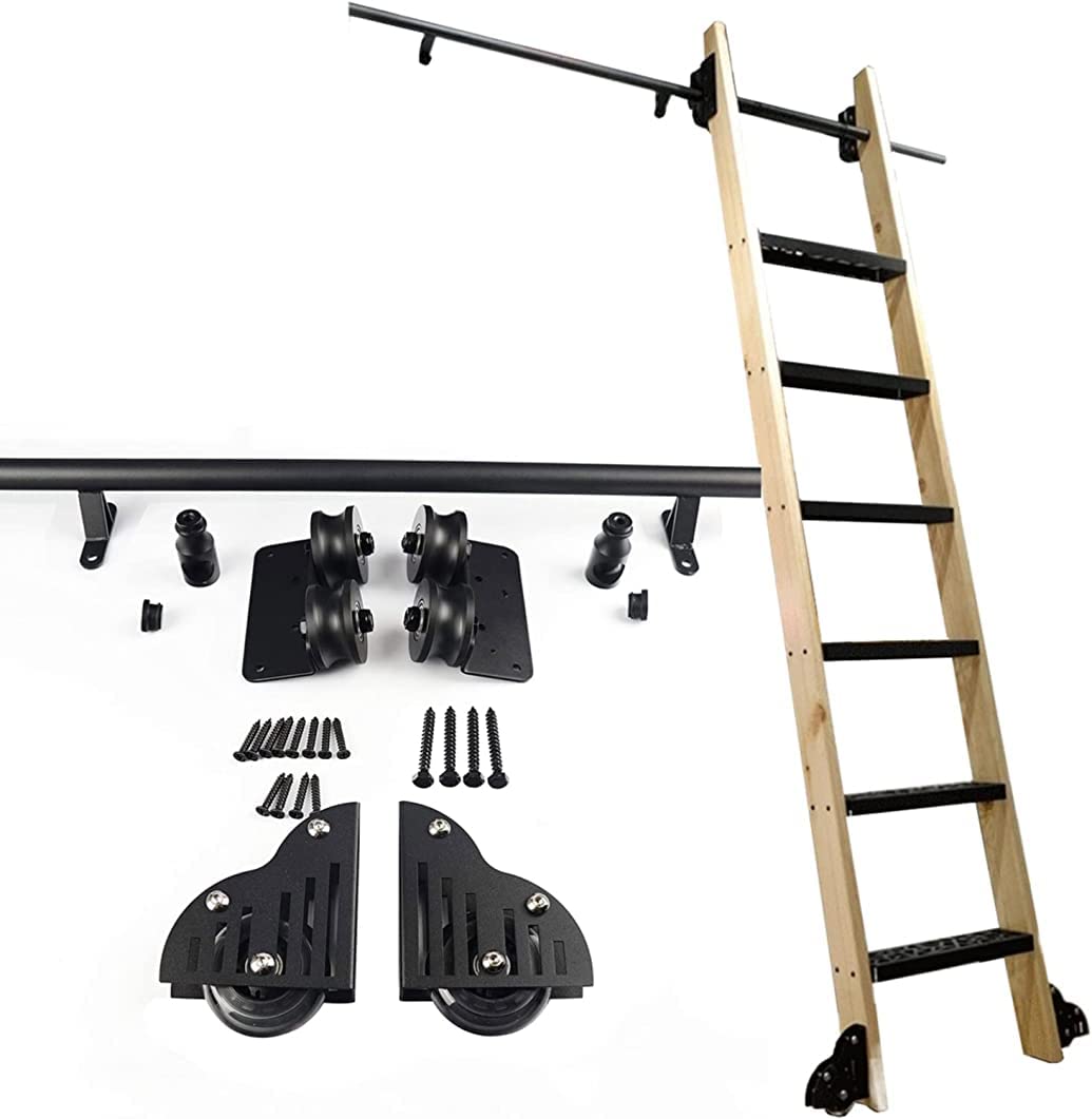 Kit de herrajes para escalera corrediza para biblioteca y guías de tubo redondo negro rústico modular