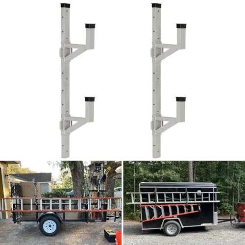 OUTPRIZE Aluminum Side Mount Trailer Ladder Rack Lightweight Rustproof Adjustable Ladder Rack for Open and Enclosed Trailer Exterior Side Wall 300 LBS Capacity - Carry 2 Ladder