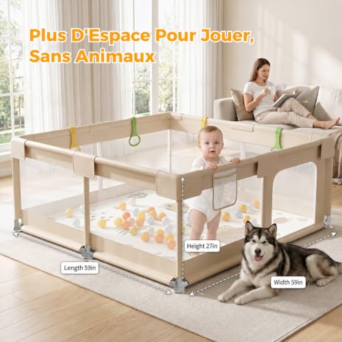 Parc bébé sécurisé 150x150cm stable avec ventouses et tapis - 2