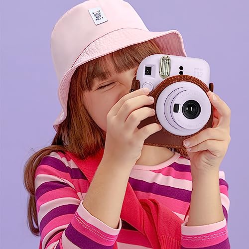 Meetikar Kameratasche und 64 Taschen Fotoalbum kompatibel mit Fujifilm Instax Mini 12 Sofortbildkamera, PU Leder tragbare Mini 12 Kameratasche mit verstellbarem Schulterriemen (Braun)