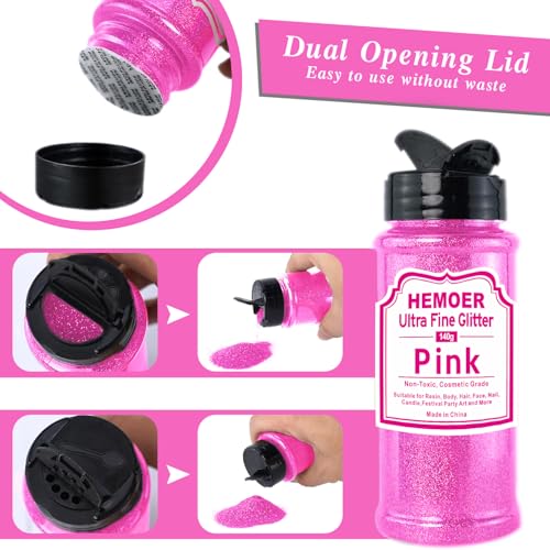 Rosa Glitzerpulver, 140g Bastel Glitzerpulver für Epoxidharz, DIY Basteln, Feine Handwerk Glitter für Tumbler Malerei Kerze Herstellung; Kosmetischer Glitzer, Haare, Körper Nagel Glitzer