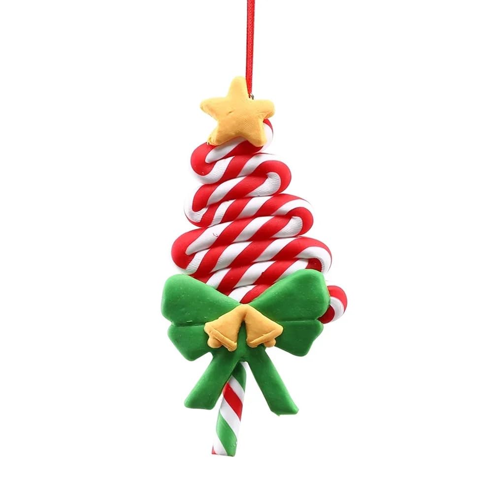 CTRLZS Christmas Tree Decoration Ornament Soft Clay Lollipop Red White Candy Cane Xmas Tree Pendant Christmas New Year Gift A