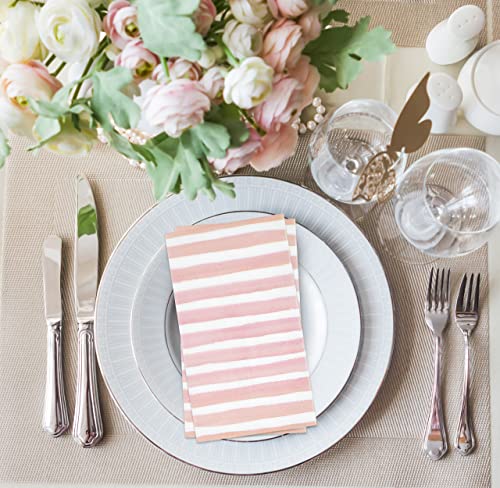 100 Pink & White Stripe Guest Napkins 3 Ply Disposable Paper Pack Striped Dinner Hand Napkin For Bathroom Powder Room Holiday Wedding Birthday Party Bridal & Baby Shower Decorative Towels #TOP2