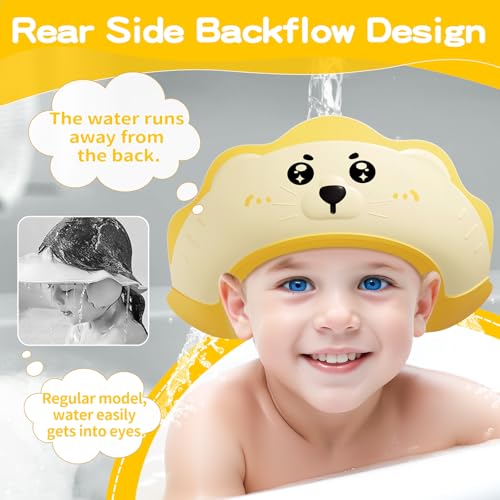 Lonlown Kids Shower Cap,Soft Kids Hair Washing Shield for 1-10 Years Old Toddlers Adjustable Shower Visor for kids,Baby Bath visor Protect Baby\'s Eyes and Ears,Cute Lion Shape Make Baby Bath More Fun - Thumbnail 2