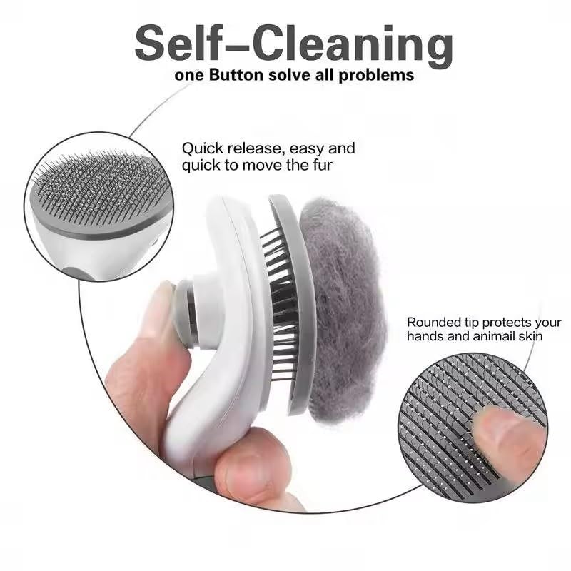 Dog Brush Cat Brush Grooming Comb With One Touch Self Cleaning Cat Dog Slicker Brushes - Pet Grooming Brushes -Dog Cat Shedding Brushes - Great for Dogs and Cats Massage Clean Button (GREY) - Image 3
