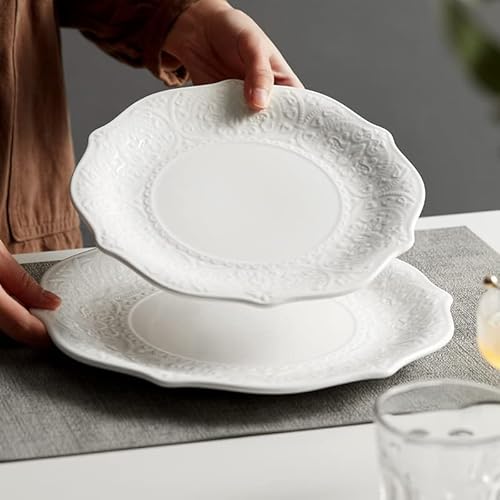 Soujoy Set Of 6 Porcelain Dinner Plate, 10.5'' White Dinner Dish, Embossed Printing Dinnerware Plate For Dinner, Restaurant, Family Party And Kitchen, Microwave, Oven, Dishwasher Safe #TOP5