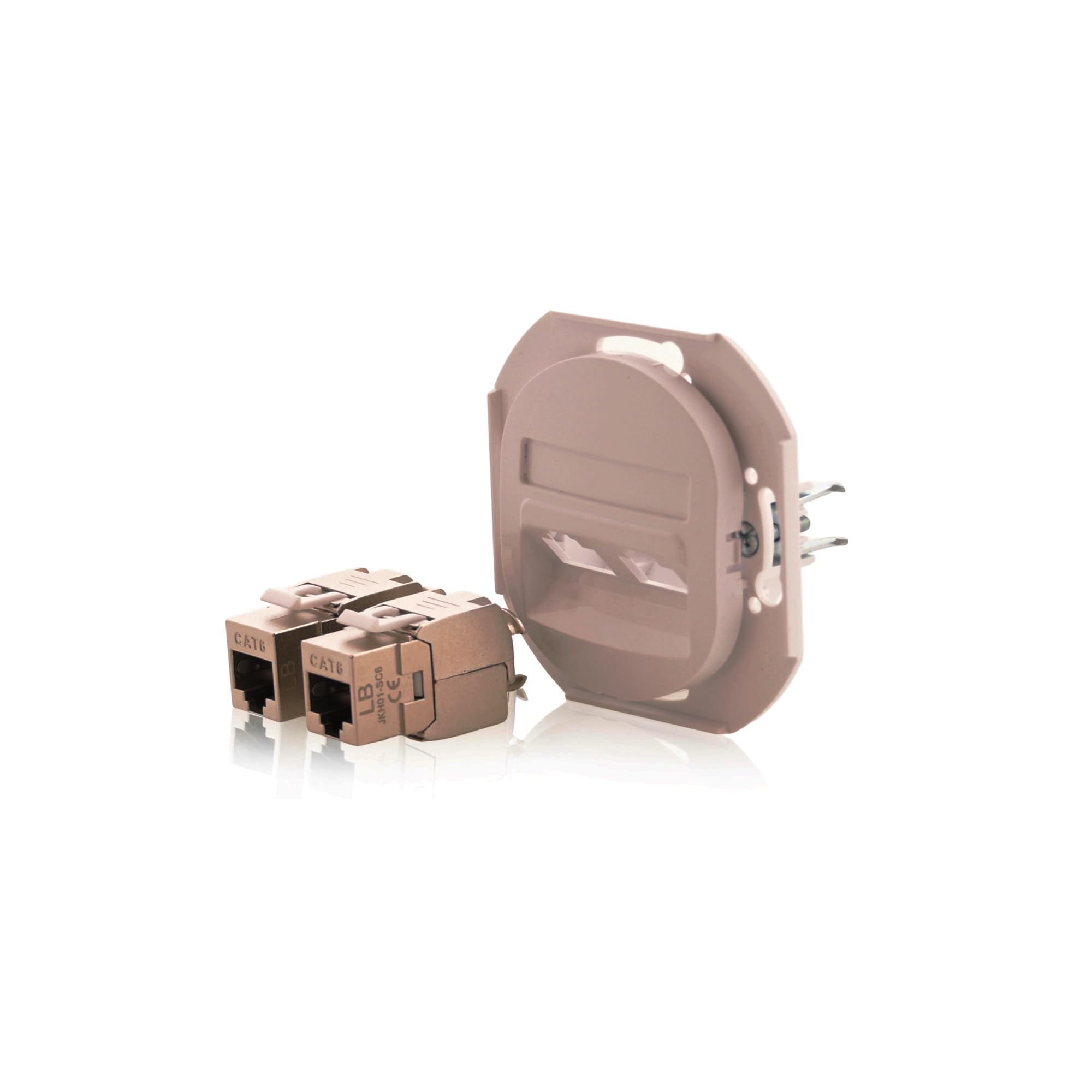 3x Datenbuchse Nobilis Set Silber 2xRJ45 Cat 6 FTP, Ø 60 mm & 3-fach Rahmen 80x222 mm vertikal ABS