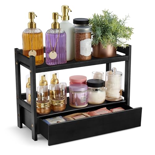 Sorbus Bamboo Bathroom Counter Organizer – 2-Tier Shelf with Hidden