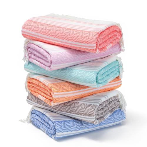 Genovega 6 Oversized Turkish Beach Bath Towel Set Bulk 74'x38' Sand Free Extra Large Quick Dry Swimming Camping Pool Cle