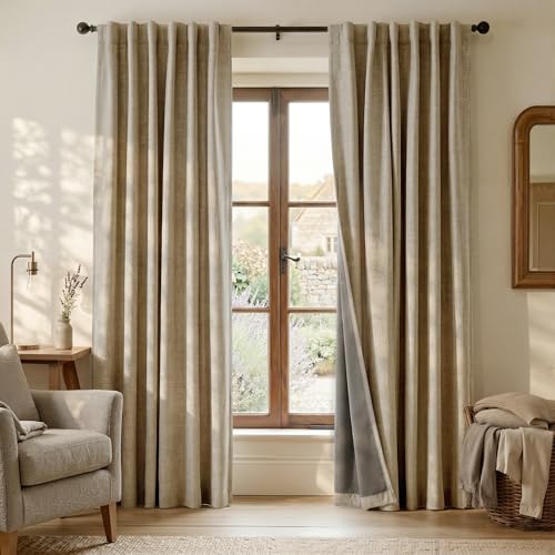 RYB HOME Linen Textured 100% Blackout Curtains for Bedroom, Insulating