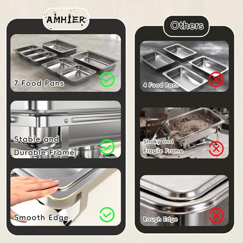 Image of Amhier Chafing Dishes for Buffet, 9Qt, 4 Pack, Silver | Multi-Size Food Pans, Foldable Frame, Sturdy and Durable, Roll-Edge Design, Stainless Steel, For Parties, Weddings, Festival