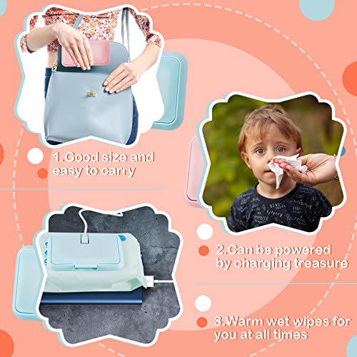 2 Pcs Usb Mini Portable Baby Wipe Warmer And Baby Wet Wipes Dispenser Reusable Baby Wipes Heater For Newborn Travel, Pink And Light Blue, Compatible Portable Charger #TOP4