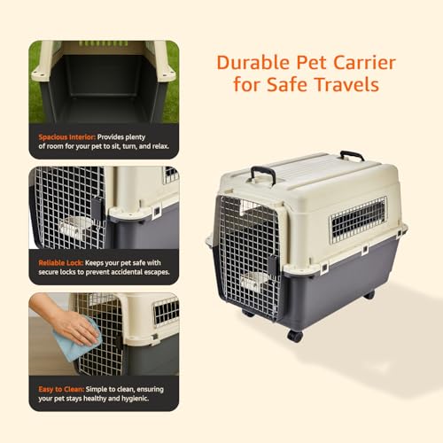 Image of Amazon Basics Heavy Duty Pet Airline Carrier | IATA Approved Medium Pet Carrier | Travel Pet Kennel | Suitable for Medium Size Dogs | Breathable & Washable | 32 Inches
