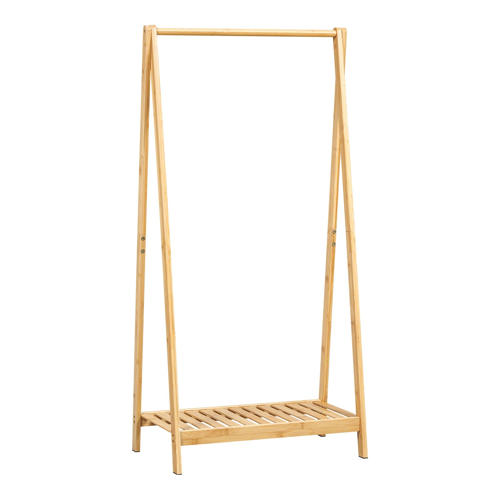 WOLTU Porte-Manteau en Bambou, Portant à Vêtements sur Pied avec Étagère Inférieure, Penderie Ouverte avec Barre de Suspension, pour Entrée, Chambre, 60x37,5x121 cm