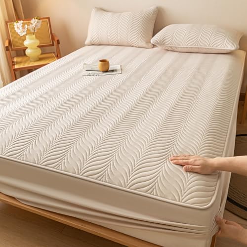 Wasserdichter Matratzenschoner aus Baumwolle, 120 x 200 cm, weiches, bequemes, atmungsaktives Spannbetttuch, maschinenwaschbar, ideal für alle Jahreszeiten, schützt vor Allergenen und Hausstaubmilben