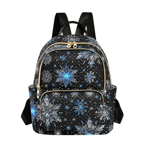 MCHIVER Christmas Blue Snowflakes Backpack Purse for Women Fashion Backpack Small Daypack Lady Shoulder Bags 10.23 * 5.11 * 12.59 In