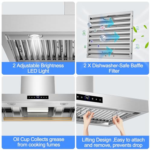 30 inch Wall Mount Range Hood 1200 CFM Stainless Steel Stove Vent Hoods by RAPSUAR - Used condition - Image 9