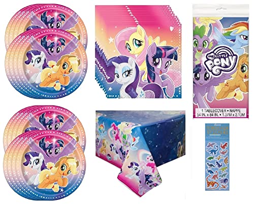 My Little Pony Birthday Party Supplies Bundle Set includes 16 Dessert Cake Paper Plates, 16 Napkins, 1 Table Cover (Bundle for 16)