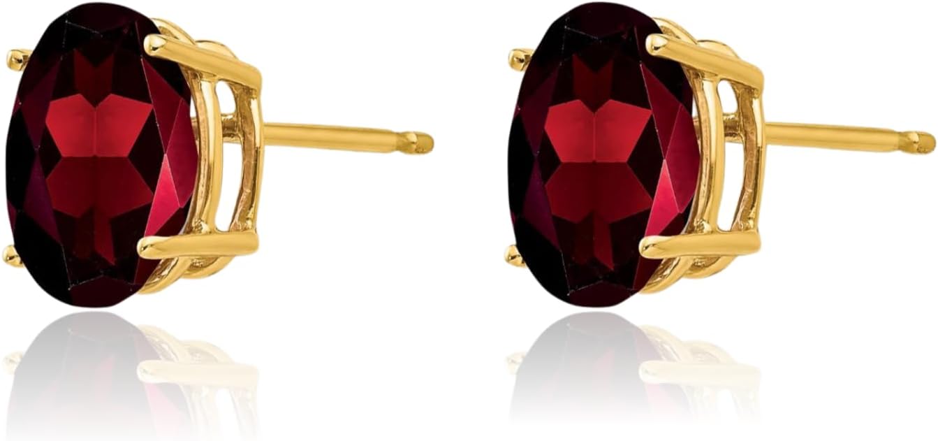 IceCarats 14K Solid Yellow Gold 4.20 carat Red Garnet Large Stud Earrings 9mm 3/8 inch Oval Cut, Natural, Prong Set, Butterfly Back For Her