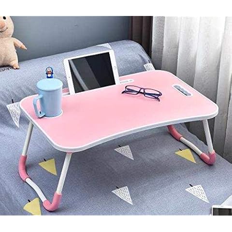 Laptop Bed Table,Notebook Table Dorm Desk,Portable Lap Desk,Notebook Table Dorm Desk with Foldable Legs & Cup Slot,for Eating Breakfast,Reading,Watching Movie on Bed/Sofa(60 x 40cm) (Pink) Cover