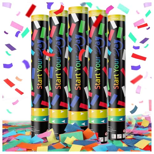 Multicolor Confetti Cannons - 5 Pack 15 Inch Biodegradable Party Poppers for Wedding Birthday Graduation Christmas New Year Indoor & Outdoor Celebrations