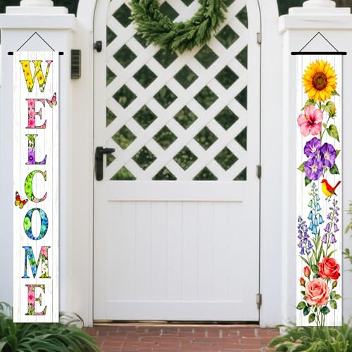 Image of Nuxovilar Welcome Floral Bird Porch Banners 12x70 Inches Polyester | Spring Porch Sign, Hanging Decor Floral welcome Banner, Avian Wreath Accent Yard, Patio, Home (Welcome Bird)