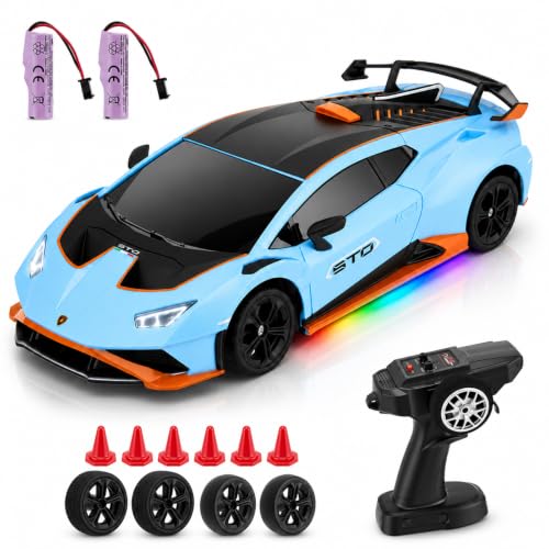 Eirolace Lamborghini Huracán STO Auto Radiocomandata, Scala 1:24, Auto Giocattolo Lamborghini con Licenza Ufficiale, Auto RC da Drift ad Alta Velocità 25 km/h con Luci a LED, Auto Modello 2.4GHz