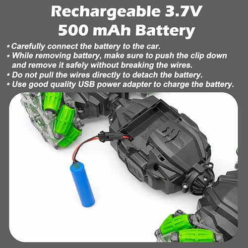 Image of VGRASSP Dual Control Twisting Drift Stunt Mist Car Toy for Kids with Remote Control and Gesture Wrist Controller - Rechargeable 360 Rotating Smoke RC Car Toy with LED Lights, Sound Effects - Green