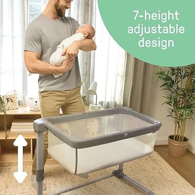 Ingenuity SwaddleMe Beginnings Compac and Foldable Multi-Position Baby Bassinet with Elevated Airflow Technology Mattress, Gray Tweed