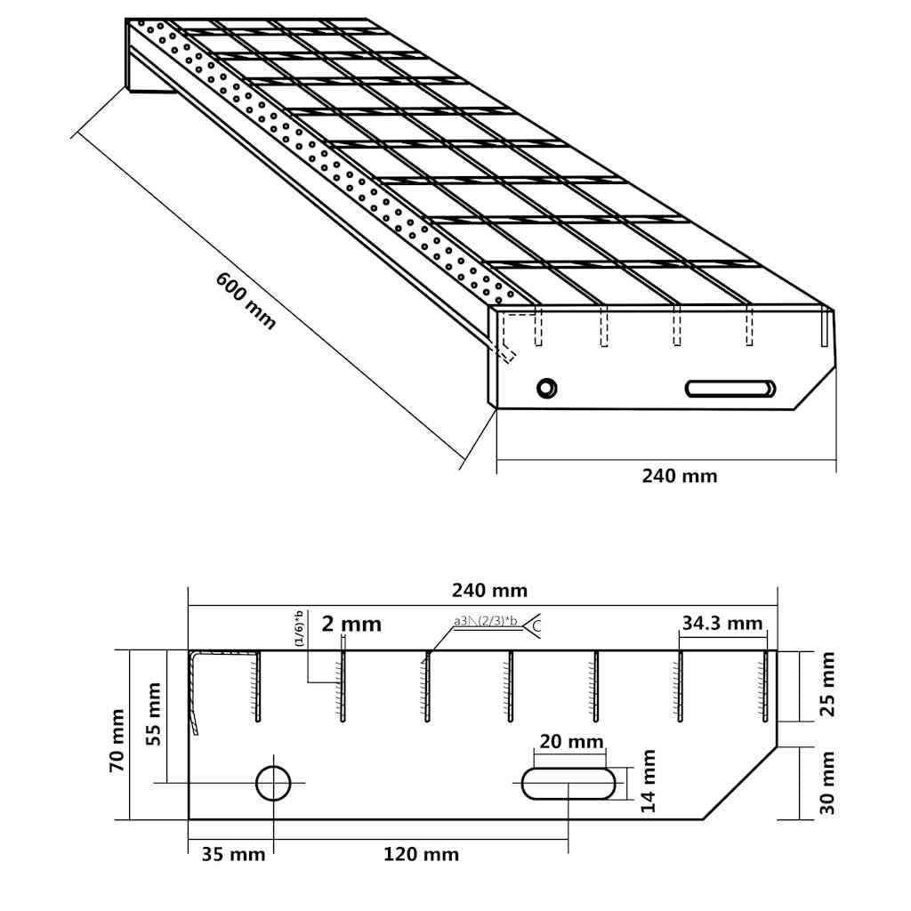 Mangloder - Scalino a griglia in acciaio zincato, 60 x 24 x 7 cm, con superficie antiscivolo e bordi antiscivolo, resistente alle intemperie, per scale interne ed esterne, protezione sicura per scale