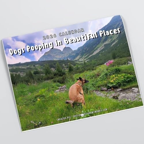 Dogs Pooping In Beautiful Places 2026 Calendar - Holiday Christmas Gag Gift White Elephant