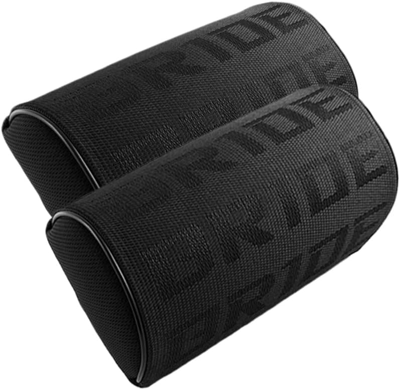 W-POWER 4PCS JDM Bride Racing Gradation for Car Seat Neck Rest Headrest Pillow with Seat Belt Cover Combo, Fabric Bucket seat Material (Black)