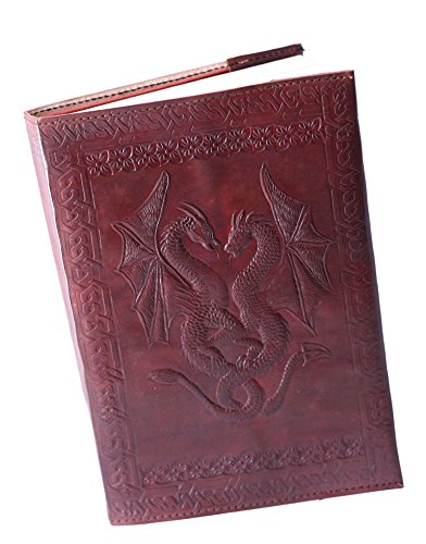 QualityArt Handmade Leather Refillable Journal Double Dragon Diary Sketchbook Travel Blank Book 10x7 Inches Brown Christmas Gifts