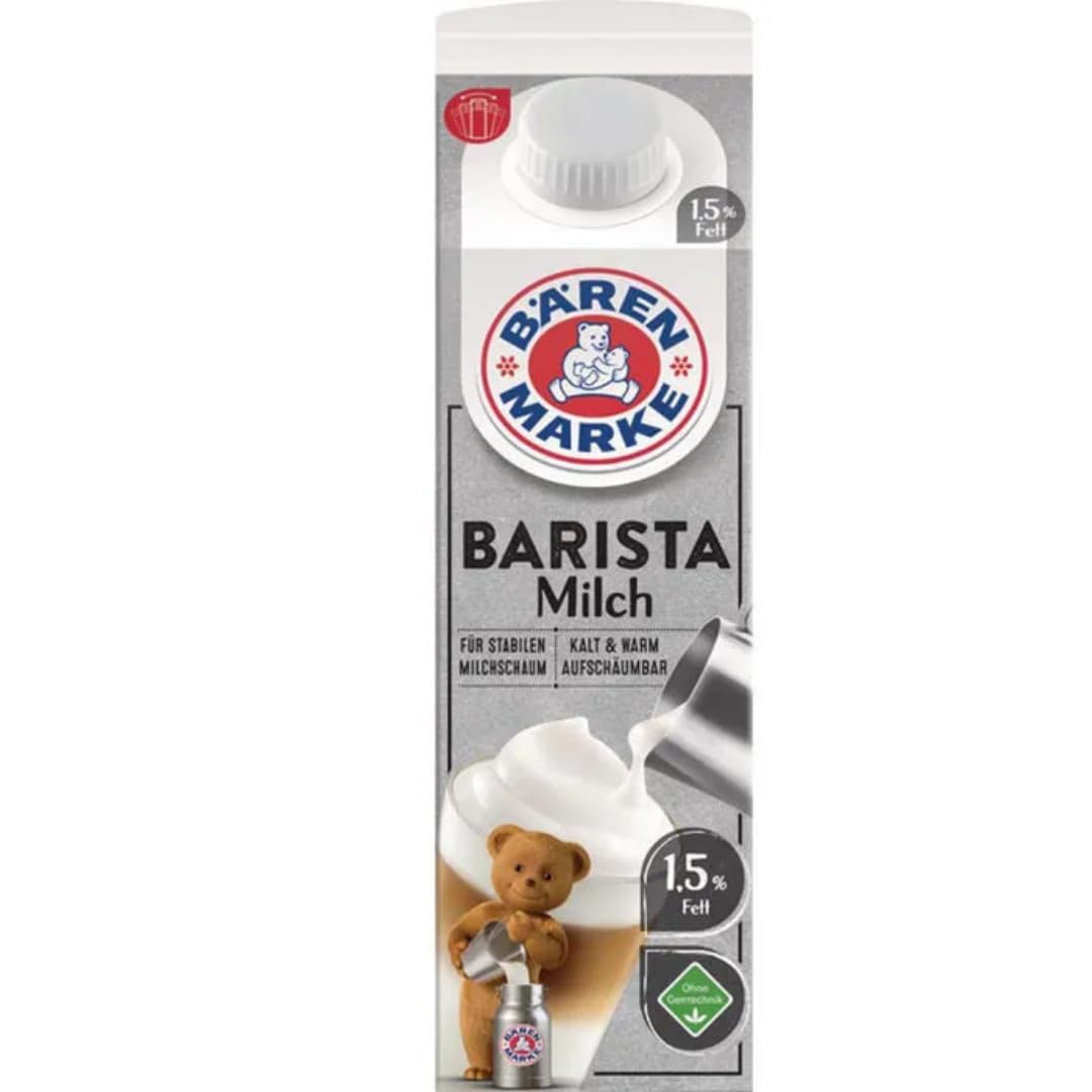 Bärenmarke Milch fettarme H-Milch 1,5% Fett, Barista, je 1 Liter, 18 Stück mit pufai grocery
