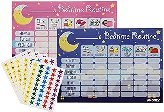 Amonev Bedtime Routine Chart Reward Chart for Sleep Training Twin Pack chart for Boys Girls toddlers and young children with 225 stars stickers included