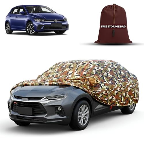 Image of MORNYRAY Car Cover for Volkswagen Polo | Fully Waterproof Car Body Cover | with Mirror & Antenna Pocket | Dustproof, Windproof & Anti-Scratch Lining, Camouflage