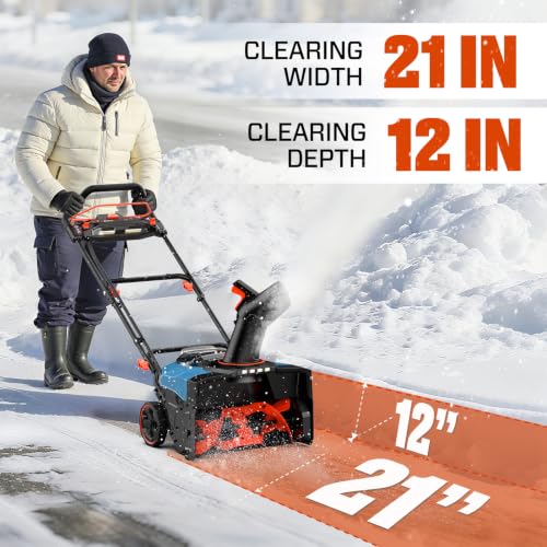 SENIX 40V 21-Inch Cordless Snow Blower with Variable-Speed Steel Auger