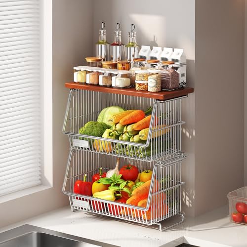 SXKJQER Cesta De 2 Niveles Para Frutas Y Verduras De Cocina, Soporte Para Almacenamiento De Frutas Y Verduras, Cesta Almacenamiento Cocina,Rejilla Para Frutas Y Verduras Para Encimera