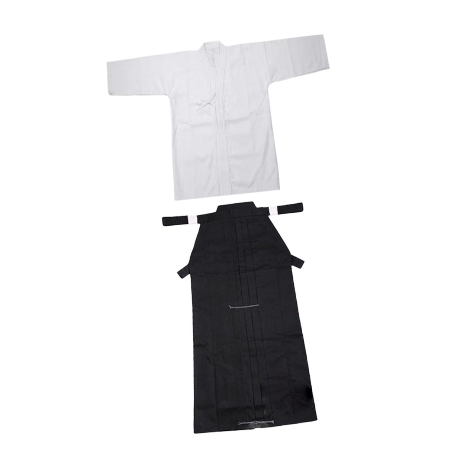 Kendo Set Kimono Giapponese Uniforme Samurai Abbigliamento Aikido Completo Poliestere Confortevole Adatto per Allenamento Praticanti Arti, Bianco e nero, 160 cm