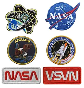 Antrix 6 Pcs NASA Office Logo Apollo 11 Space Shuttle Plan 100th Space Shuttle Mission Hook & Loop Military Emblem Badge Morale Patch for Backpacks Caps Hats Bags Collection