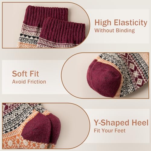 Image of 5 Pair Warm Socks Vintage Winter Thick Knit Cozy Crew Socks Boots Socks Gifts for Women