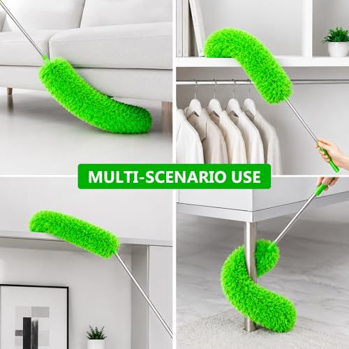 Image of AZUN Microfiber Duster for Ceiling Fans, 30-100 in Telescoping Pole, Green | Microfiber traps dust. Long duster for high ceilings. Cleans ceiling fans, blinds and cobwebs. Washable and reusable.