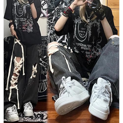 Baggy Jeans Men Acubi Y2k Emo Ripped Wide Leg Denim Pants Punk Grunge Streetwear for Skater Jeans with Side Pockets4