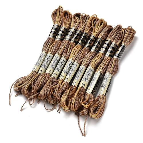 Image of FASHEWELRY 10 Skeins Embroidery Floss Friendship Bracelet String Threads 6-Ply 0.5mm Saddle Brown Cross Stitch Embroidery Thread for Sewing Bracelet Making Stitching Crafts