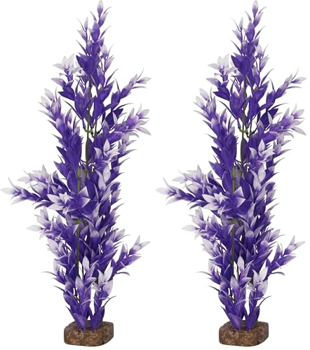 Image of GloFish 78093 Aquarium Plant, Purple /White, Large (Pack of 2)