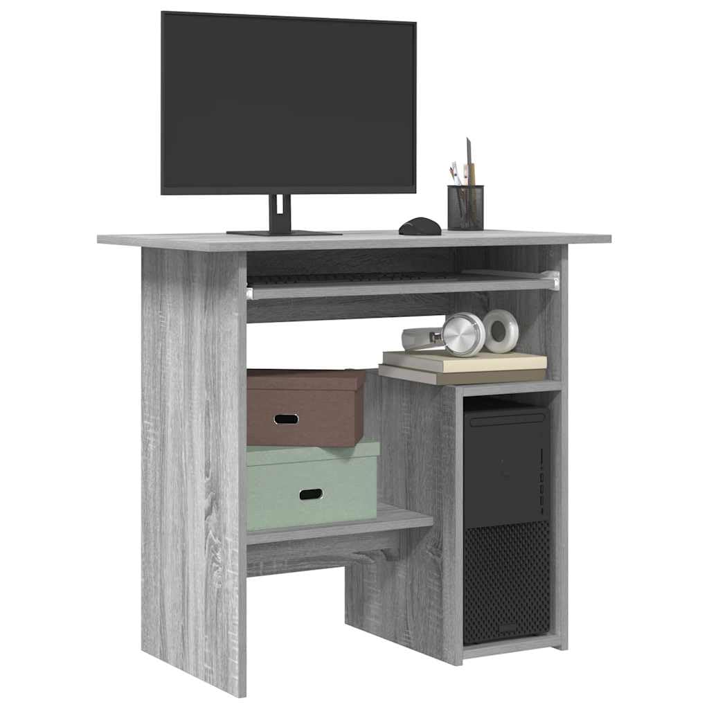 Scrivania grigia Sonoma 80 x 45 x 74 cm, resistente materiale in legno, compatta per computer per casa, ufficio, cameretta dei bambini e giochi, con ripiano per tastiera e scomparto per PC