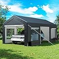 GARTOO Upgrade 10' x 20' Heavy Duty Carport, Extra Large Shelter with Roll-up Ventilated Windows & Side Doors, Portable Garage for Car Boat Truck Auto Shelter Motorcycle Outdoor Events Parties, Gray