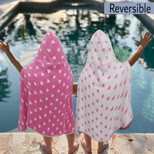 ORIGINAL KIDS Hooded Bath Towel Wrap - 100% Cotton Jacquard Reversible Large Hooded Hearts Kids Towel - Toddler Shower Pool Beach Towel - Soft Plush Absorbent Quick Dry Easy Care Gift - 26 x 50 - Pink by ORIGINAL KIDS - Image 2