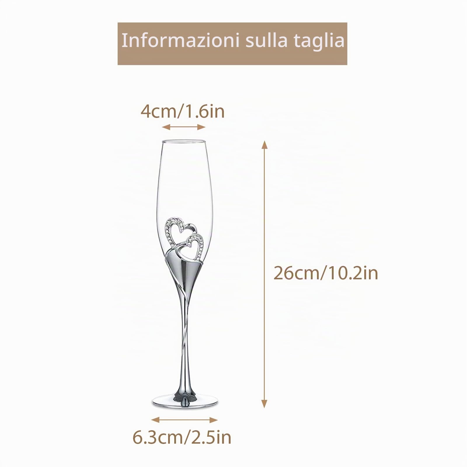 Sziqiqi 1 Set di 2 Bicchieri di Vino Rosso Creativo Ad Alta qualità, Bicchiere di Champagne, Bicchiere a Calice, Coppa Nuziale, Flute da Champagne, Argento