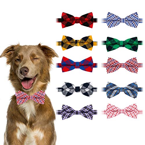 BWOGUE Plaid Dog Bow Ties,10pcs Pet Bowties Cat Bow Ties,Adjustable Bowties for Small Medium Large Dogs Cats Pets Grooming Accessories